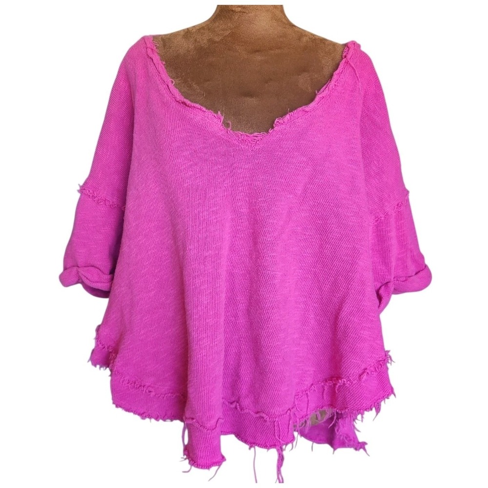 Free People We The Free Size M Fuchsia Pink North Star V-Neck To Fray Oversized